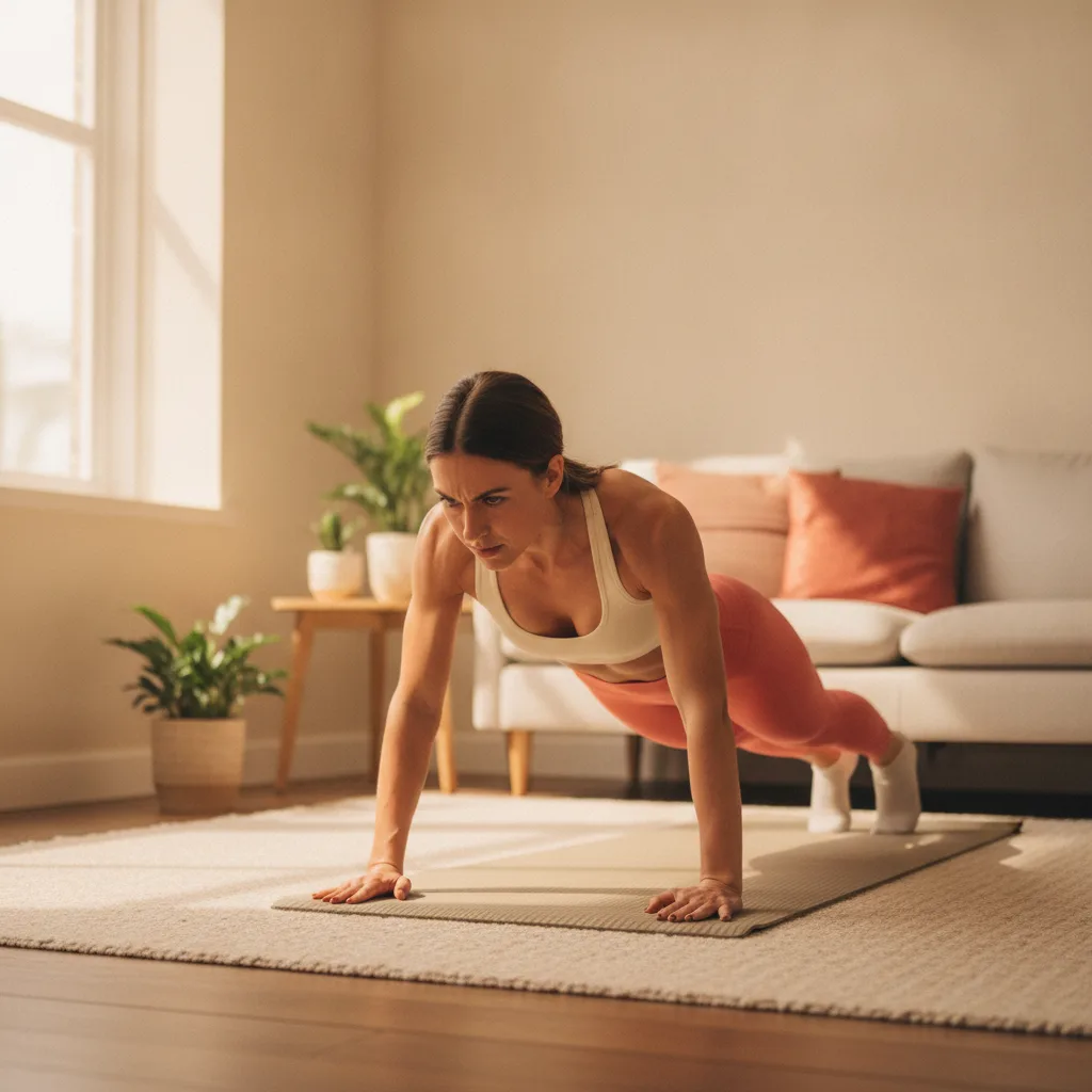 Woman doing a living room workout